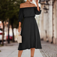 Frilled Off-Shoulder Flounce Sleeve Dress