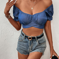 Ruched Off-Shoulder Cropped Blouse