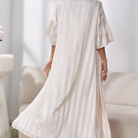 Striped Flounce Sleeve Open Front Robe and Cami Dress Set