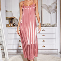 Striped Flounce Sleeve Open Front Robe and Cami Dress Set