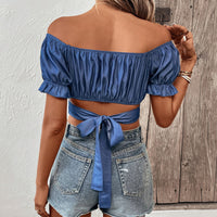 Ruched Off-Shoulder Cropped Blouse